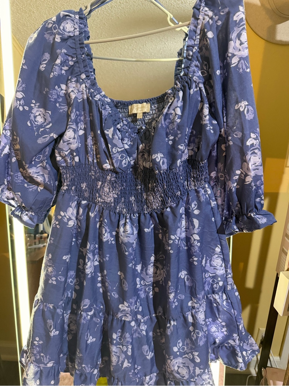 indulge Blue Floral Smocked Waist Mini Dress